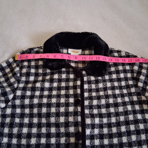 Talbots Vintage Women's Small Black & White Plaid Velvet Trim Fleece Jacket - Picture 11 of 14